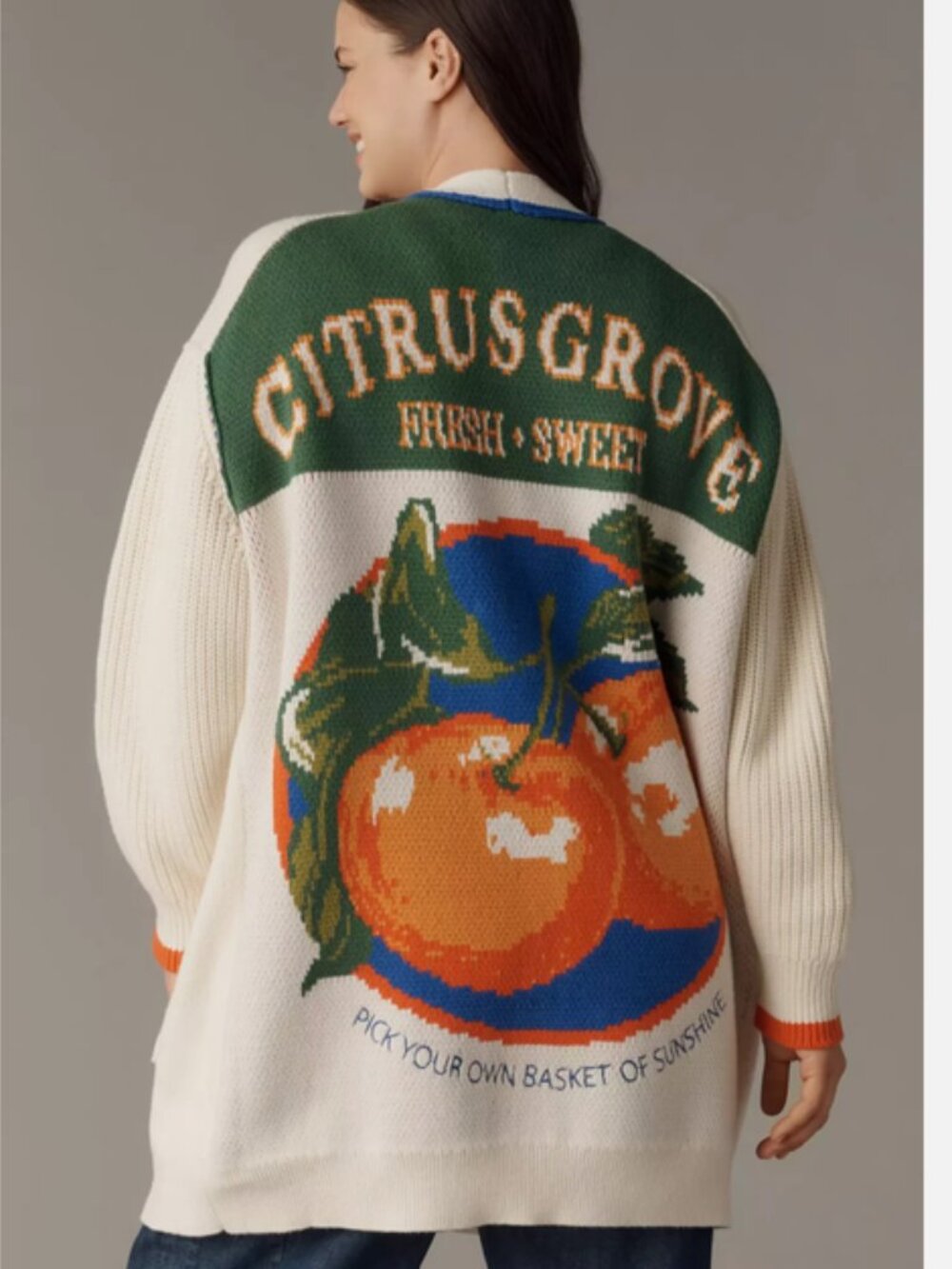 Anthropologie Maeve Cotton Blend Veggie Fruit Motif Cardigan Sweater 2X NWT